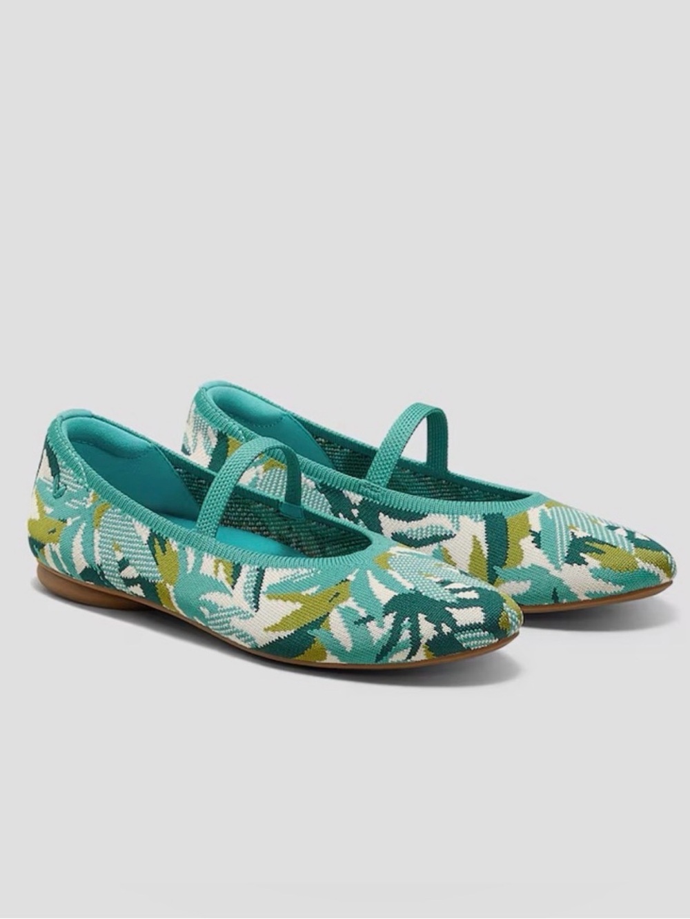 VIVAIA Almond Toe Mary Jane Flats -‎ Turquoise Tropical Pattern 11 (EU 43)